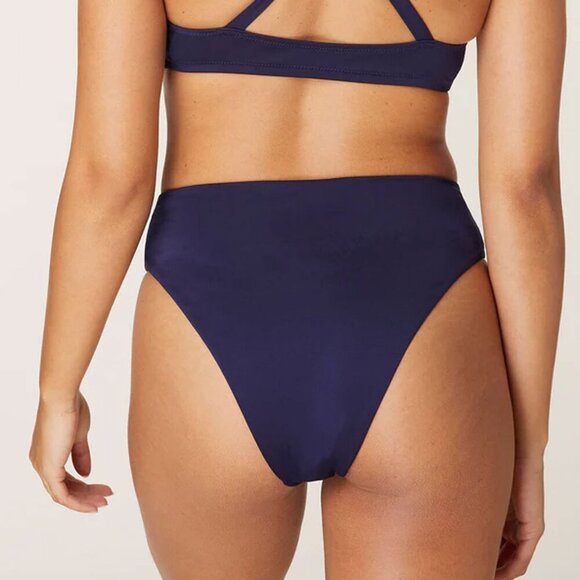 Andie 90s High Waist Bikini Bottom Navy Blue Lightweight Stretch Beach ECO NEW - Picture 2 of 8